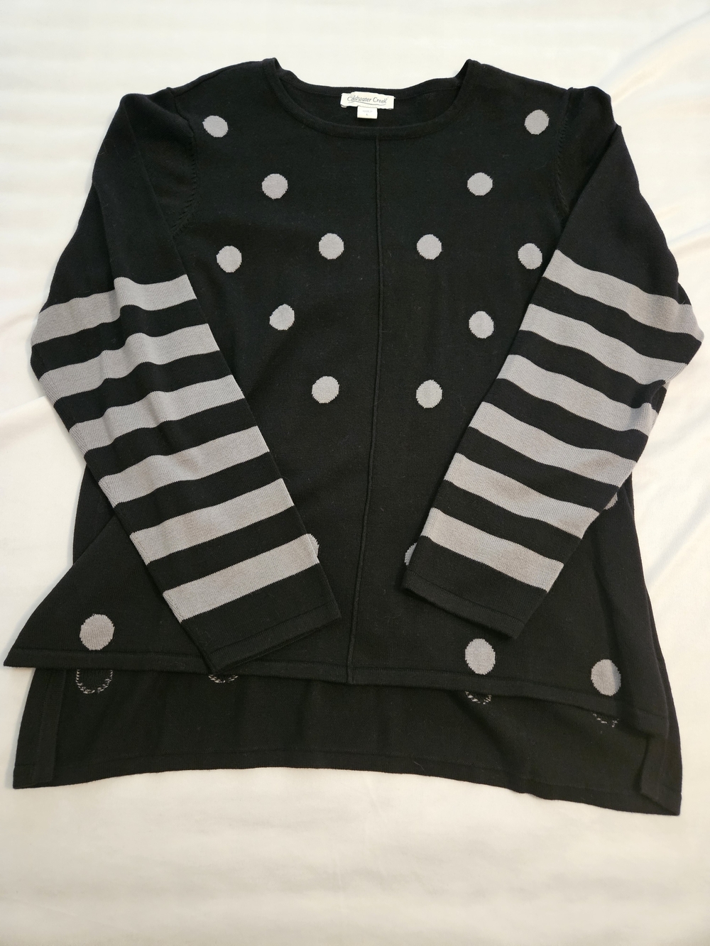 Coldwater Creek Black & Gray Polka Dot Stripe Crewneck Sweater
